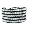 Pugster Stunning Gray Agate Beads Wrap Bracelet On Black Leather Rope