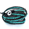 Pugster Blue Turquoise Beads Wrap Bracelet On Black Leather Rope