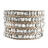 Classic White With Green Turquoise Beads Wrap Bracelet On Gray Leather