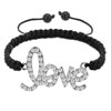 Clear White Crystal Love Black String Adjustable Bracelet