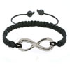 Silver Tone Bowknot Black String Infinity Sign Adjustable Bracelet