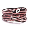 Pugster Pink Crystal Glass Wrap Bracelet On Brown Leather
