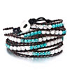 Pugster Stunning White Aquamarine Pine Bead Wrap Bracelet On Brown Leather