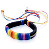 Colorful Cotton Thread Twining On Black Leather Bracelet