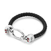 Silver Black Leather Beads Charms Bracelets