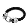 Silver Black Leather Beads Charms Bracelets