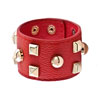 Stainless Steel Studded Light Red Leather Cuff Bracelet