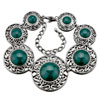 Green Round With Silver Pattern Stone Bracelet