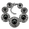 Black Round With Silver Pattern Stone Bracelet