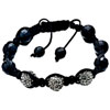 Triple Gray Disco Ball Rhinestone Adjustable Shamballa Bracelet Bead Brace...