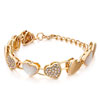 Alternate Gold Heart And Heart With Shell And Heart With Clear Rhinestone Crystal Bracelet