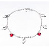 Red Spar And Hollow Leaves Linked Ankle 925 Sterling Silver Bracelet