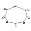 Silver Leaf And Purple Bell Ankle 925 Sterling Silver Bracelet