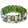 Silver Tone Flower Pattern Peridot Murano Glass Bracelet