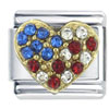 Usa Flag Crystal Heart Italian Charm