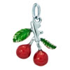 925 Sterling Silver Sweet Cherries And Leaves Clasp Charm Pendant
