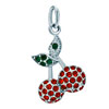 925 Sterling Silver Light Red Crystal Diamond Accent Fresh Cherry Fruit Cl...