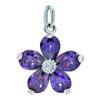 925 Sterling Silver Amethyst Purple Crystal Flower Dangle Clasp Charm Pend...