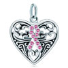 925 Sterling Silver Rose Pink Crystal Ribbon Heart Love Clasp Charm Pendant