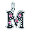 925 Sterling Silver Rose Pink Crystal Diamond Accent Letter M Clasp Charm ...
