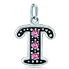 925 Sterling Silver Rose Pink Crystal Diamond Accent Letter T Clasp Charm ...