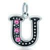 925 Sterling Silver Rose Pink Crystal Diamond Accent Letter U Clasp Charm ...