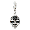 925 Sterling Silver Black Crystal Skull Head Lobster Clasp Charm For Brace...