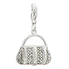 925 Sterling Silver Clear White Crystal Handbag Lobster Clasp Charm For Br...