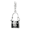 925 Sterling Silver Black Handbag Lobster Clasp Charm For Bracelet