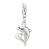 925  Sterling Silver Clear White Pearl Cute Dolphin Lobster Clasp Charm Fo...