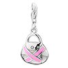 Fashion Bag With Pink Dangle Sterling Silver Link Charms Clasp
