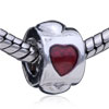 January Garnet Color Birthstone Heart Silver Plated European Beads