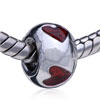 Round Shaped Red Heart Silver Plated European Beads