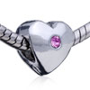 October Pink Tourmaline Color Birthstone Heart Silver Plated Crystal European Beads