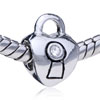 Rhinestone  Heart  Lock Silver Plated European Beads
