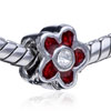  Red   Flower  Rhinestone Silver Plated Crystal European Beads