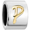 Cylindrical Shaped Letter P Two Tone Plated Beads Charms Bracelets