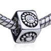 Cube Shaped Rhinestone Silver Plated European Beads