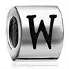 Cylindrical Shaped Letter W Silver Plated European Beads