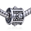 Cylindrical Shaped Circle &amp; Line Silver Plated European Beads