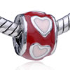 Red Enameled Pink Heart European Beads