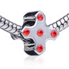 Red Plus Sign Silver Plated Crystal European Beads