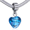 Blue Murano Glass Heart Dangle European Beads