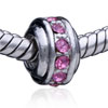 Round Pink Silver Plated Crystal European Beads
