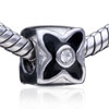 Square Shaped Four Petal Flower Silver Plated European Beads