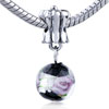Black Murano Pink Rose Dangle European Beads