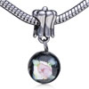 Round Black Murano Glass Rose Dangle European Beads