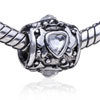 Cylindrical Shaped Heart Silver Plated Crystal European Beads