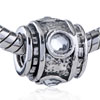 Round And Heart Shaped Crystal Drum Silver Plated European Beads