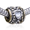 Cylindrical Shaped Central Heart Two Tone Plated Crystal European Beads
